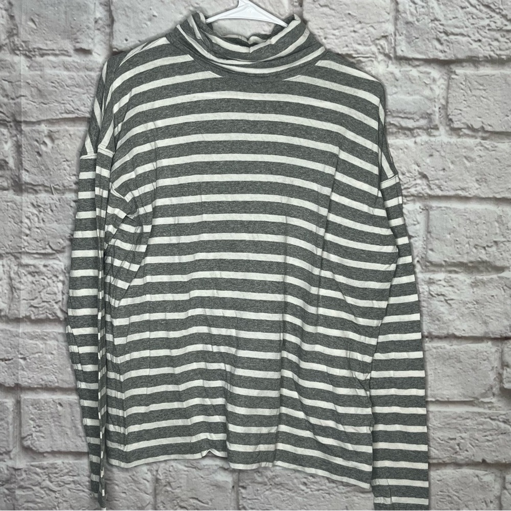 J.Crew Striped Sweater Turtleneck Gray White Women's Medium
